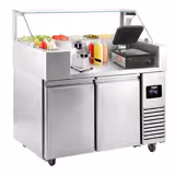 Banco preparazione refrigerato - 1210mm - 2 porte - per 9x GN 1/6 - incl. griglia a contatto e macchina per hamburger