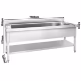 Tencere Yıkama Tezgahı Premium -2000x600mm - Alt raflı & 1 evyeli