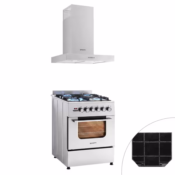 Gasspis – 8,4 kW – 4 brännare – med elektrisk ugn – 3,85 kW och fläktkåpa