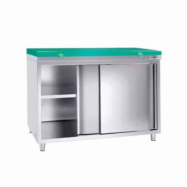 Roestvrijstalen werkkast PREMIUM - 1200x800mm - met schuifdeur zonder achterwand incl. snijplank
