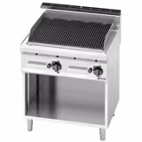 Gas lavasteengrill - 13,8kW - 0,8x0,714m - Gietijzeren rooster - Staand model - RVS