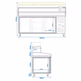 Pizzakylbänk PREMIUM - 2025x800 mm - granitskiva - med 3 dörrar - inkl. kylränna med glasöverbyggnad, LED-belysning - 10x GN 1/4