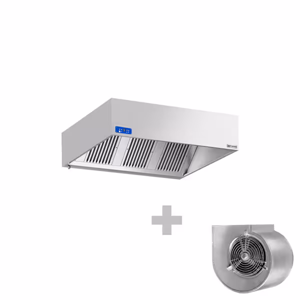 Commercial Wall-Mounted Extractor Hood with Motor - 1600mm - with Speed Controller, Baffle Filters & LED Lighting