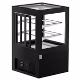 Vetrina pasticceria refrigerata [ per pasticceria] - 370l - 810mm - Doppio vetro - con 2 ripiani - 4 lati vetro; porte posteriori scorrevoli; LED interni; display digitale; sbrinamento automatico - Nero