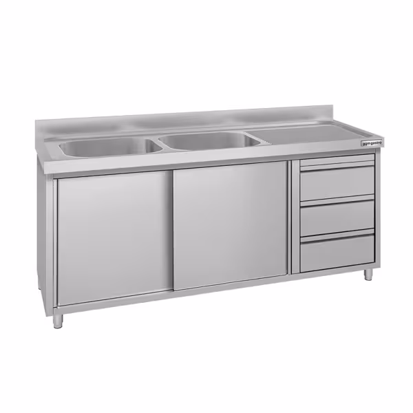 Mosogatóegység - 1800x600mm - 3 fiókkal és 2 mosdókagylóval balra