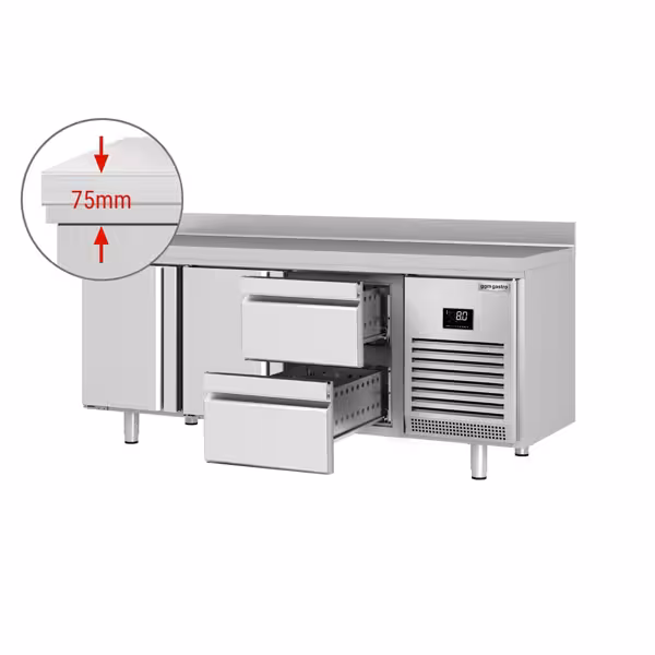 طاولة مبردة PREMIUM PLUS - 1960x600mm - مع 2 باب - مع 2 درج - حاجز خلفي