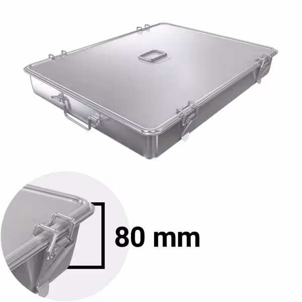 Casserole Pan - Stainless Steel - 21.6L - Height: 80mm - with Lid & Tension Locks - 600x450x80mm