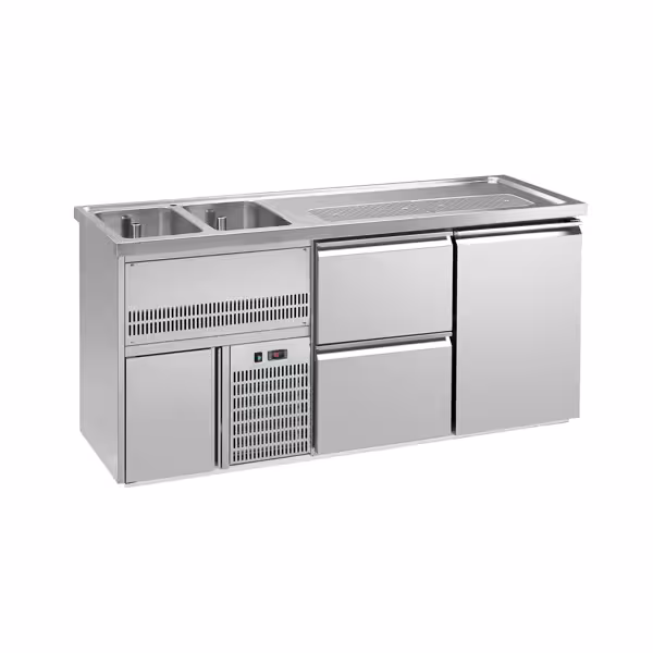 Banco spillatura birra Premium PLUS - 1950x700 mm - 1 porta e 2 cassetti