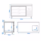 Koelwerkbank PREMIUM PLUS - 1468x700mm - 6 lades - met spatrand - 1 spoelbak - 305 liter