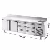 Table réfrigérée Premium PLUS - 2452 x 700 mm - avec 1 bac, 2 portes, 6 tiroirs - dosseret