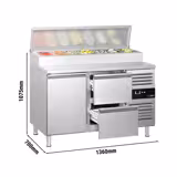 Mesa saladette de preparación PREMIUM - 1360x700mm - con 1 puerta y 2 cajones - para 7x GN 1/3