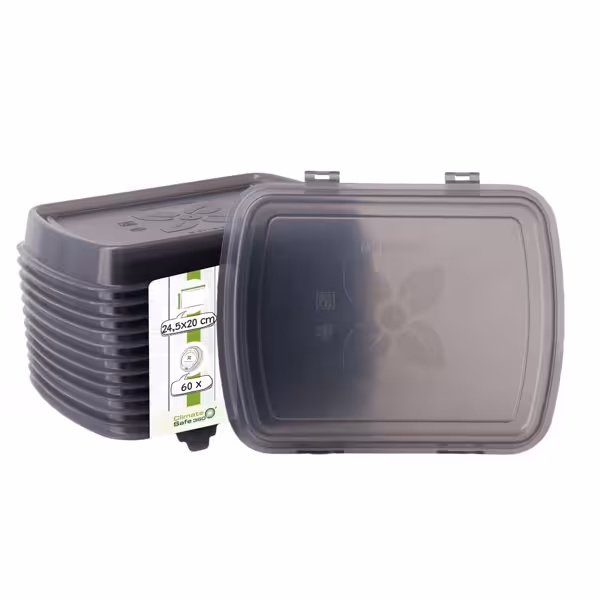 (60 pieces) Rectangular Reusable Meal Container Lids – 245x200 mm - Grey - Polypropylene (PP)