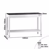 Stół roboczy centralny ze stali nierdzewnej PREMIUM - 1200x800mm - z półką - z blatem granitowym
