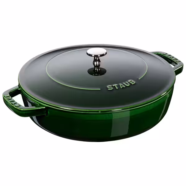 STAUB | Enameled Cast Iron Round Braiser – Ø24 cm - Basil Green - Self-Basting Chistera Lid
