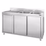 Dolaplı Yıkama Tezgahı  -1400x600mm - Çöp kutulu & 2 sağ evyeli