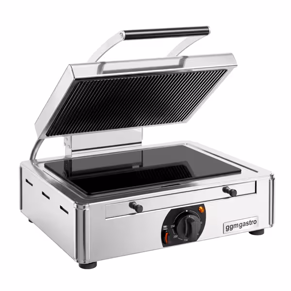 Parrilla de contacto de vitrocerámica - 3 kW - parte inferior lisa y parte superior estriada - Superficie de cocción: 345 x 220 mm