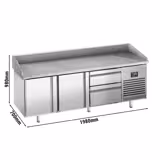 Banco pizza refrigerato PREMIUM PLUS - 1980x700mm - con 2 porte & 2 cassetti - piano in granito