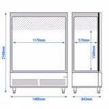 Upright Display Fridge Stainless steel PREMIUM - GN 2/1 - 1400L - with 2 glass doors