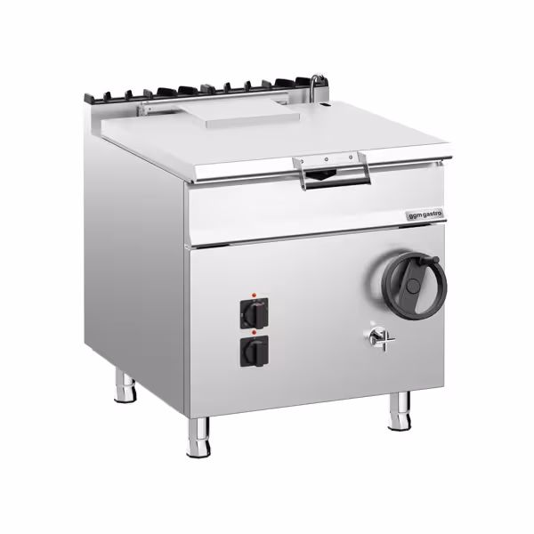 Tigaie electrică basculabilă - 80 litri - 12 kW - cu roată manuală și racord de apă