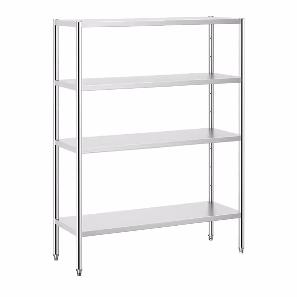 4‑Tier Heavy‑Duty Stainless Steel Shelving Unit PREMIUM – CMV60 Damascus & Stainless - Temp −80° to 400°C - W×D 1400×490 mm - H 1800 mm - Adjustable Feet