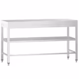 Mesa de trabajo de acero inox.  PREMIUM 1,6 m - con estante intermedio y travesaños bajos