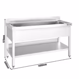 RVS spoeltafel PREMIUM - 1600x600mm - met onderblad - met 1 spoelbak