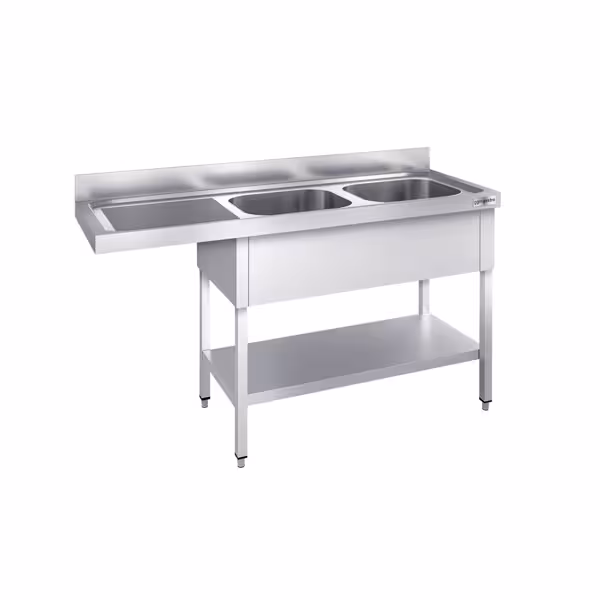 Fregadero con espacio para lavavajillas de acero Inox. - 1,6 m - 2 fregaderos a la derecha A 40 x P 50 x A 25 cm 