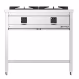 Mașină de gătit / Aragaz profesional pe gaz - Giuseppe – seria 600 - 900x600x(H)850 mm - 17 kW - 2 arzătoare - suport deschis cu pardoseală de bază și sertar de colectare