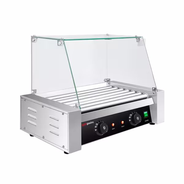 Worstenroller grill / Hot Dog Grill - 7 rollers - 2 zones - met glazen kap