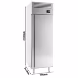 Bagerikylskåp Rostfritt stål PREMIUM - EN 600x800 - 796 mm - 785 liter - ned till -2 °C till +8 °C - med 1 dörr - Umluftkylning, LED-belysning, Automatisk avfrostning, R290, HACCP-styrning, Digital termostat och display