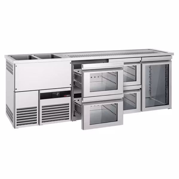 منضدة البار PREMIUM - 2500x700mm - 1 باب زجاجي & 4 أدراج زجاجية