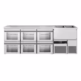 Comptoir de bar réfrigéré PREMIUM - 2500x700mm - 6 tiroirs en verre
