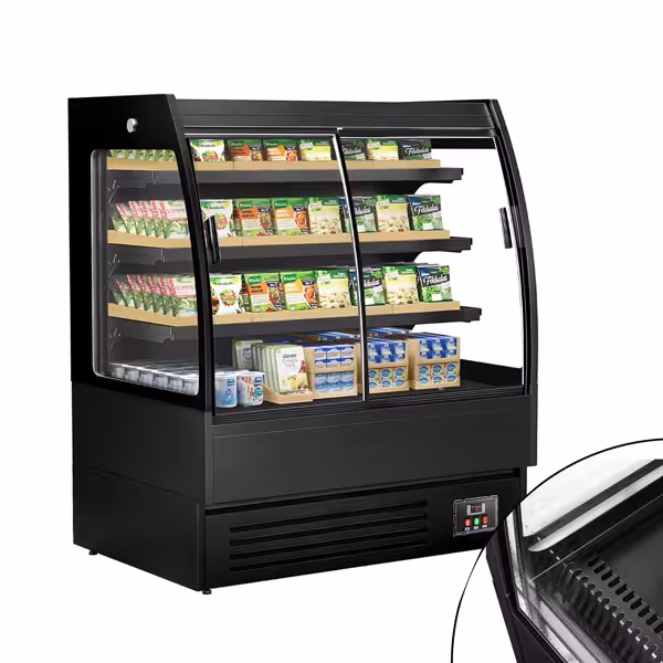 Murale Refrigerato Professionale - 1200mm - 380l - +1°/+5°C - con 2 porte scorrevoli in vetrocamera & 3 ripiani - Nero