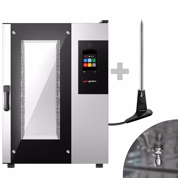 Commercial Electric Combi Oven - Touchscreen Controls - 10x GN 1/1 - incl. Automatic washing system, Core temperature probe, HACCP monitoring, USB