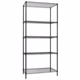 Lagerhylla i stål – kromad – 900x450 mm – Djup: 450 mm – 5 hyllplan (justerbara) – svart – Lastkapacitet: 180 kg