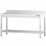 Table de travail en inox PREMIUM - 2000x600mm - avec étagère basse + dosseret arrière + traverses de renfort