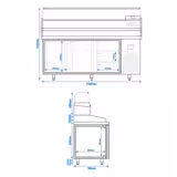 Profesionalni Pizza pult - rashladni PREMIUM PLUS - 1980x700 mm - 2 vrata i 3 ladica - granitna radna ploča - uklj. gornja rashladna vitrina - 9x GN 1/4