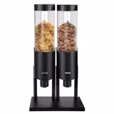 Mısır Gevreği Dispenseri - FRESH+EASY - çiftli - Ø120mm - Siyah - Kollarla Çıkarma - 2 Plastik Hazne - 2x3,7L - Paslanmaz Çelik Stand