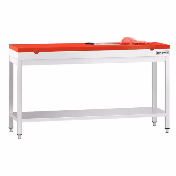 Table de travail inox PREMIUM - 1800 x 600 mm - avec tablette inférieure - incl. Planche à découper Rouge