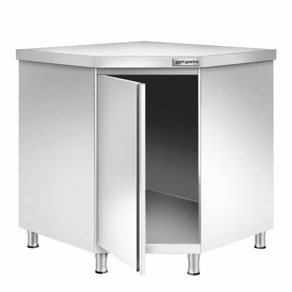Paslanmaz Çelik Köşe Dolaplı Hazırlık Tezgahı PREMIUM - 1000x700 mm - Sırtsız Kanatlı 