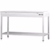 Edelstahl Arbeitstisch PREMIUM - 1400x600mm - mit Grundboden - inkl. Schneideplatte Weiß
