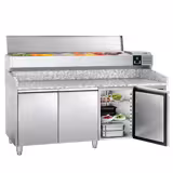 Table réfrigérée à pizza PREMIUM - 2000 x 800 mm - avec 3 portes - incl. vitrine réfrigérée - 9 x GN 1/3