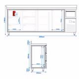 Table réfrigérée de bar & boissons PREMIUM - 2690 x 600 mm - avec 2 portes et 6 tiroirs - avec dosseret - avec tiroir à marc de café