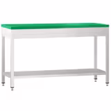 Paslanmaz Çelik Çalışma Tezgahı PREMIUM - 1800x600mm - Taban Raflı - Polietilen Kesme Tablası Dahil - Yeşil