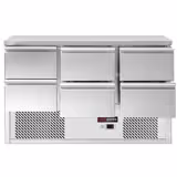 Koelwerkbank PREMIUM - 1365x700mm - 368 liter - front zwart - met 6 lades