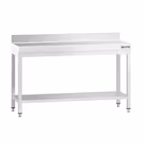 Mesa de trabajo de acero inox.  PREMIUM 1,4 m - con zócalo y estante inferior