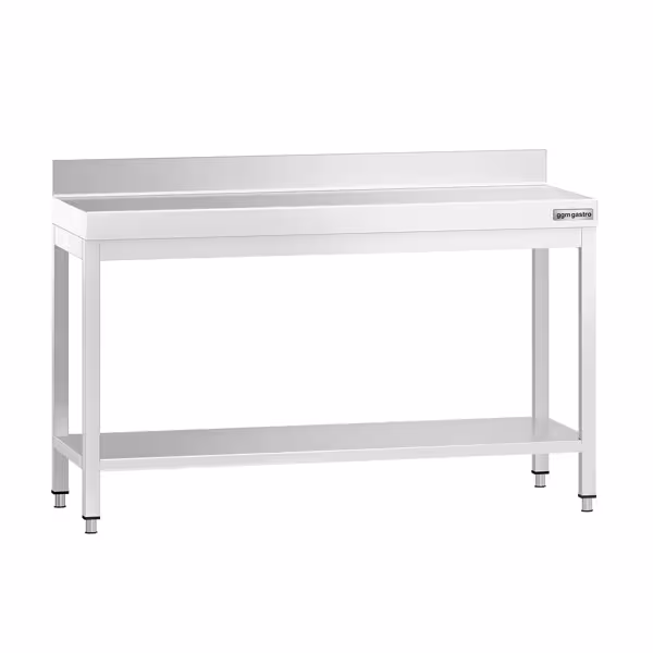 Työpöytä ruostumattomasta teräksestä PREMIUM - 1400x700mm - perushyllyllä ja jalusta