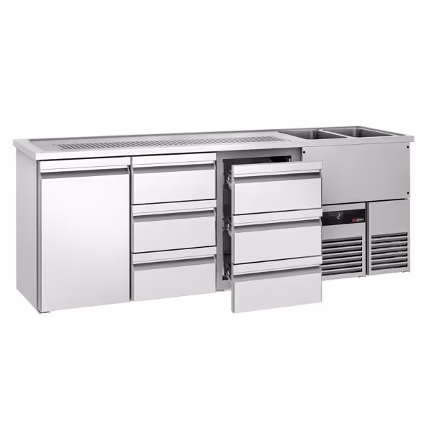 منضدة البار PREMIUM - 2500x700mm - 1 باب للعربات الحرارية & 6 أدراج
