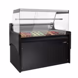 Koelvitrine - 1280x975mm - 120 liter - zwart - achterzijde 2 schuifdeuren - rechte ruit - marmerren werkblad