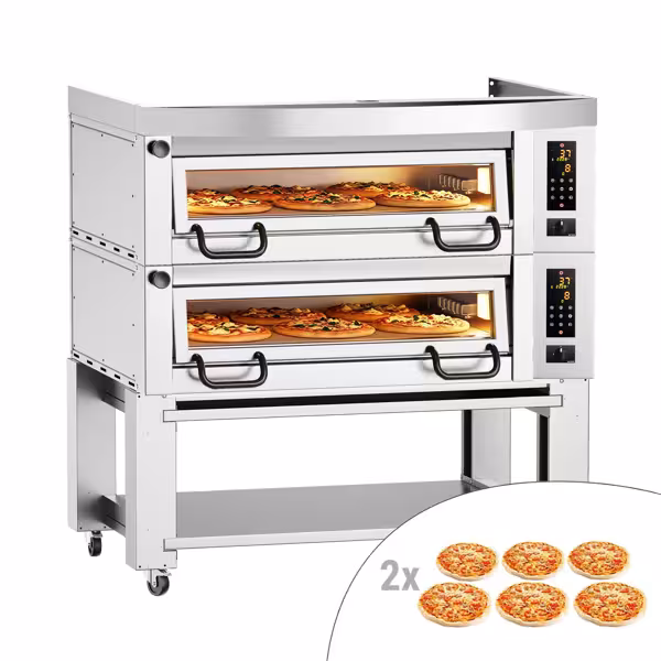 Elektryczny piec do pizzy Power – 6+6 x 34 cm – cyfrowy – w zestawie z okapem, podstawą i kółkami